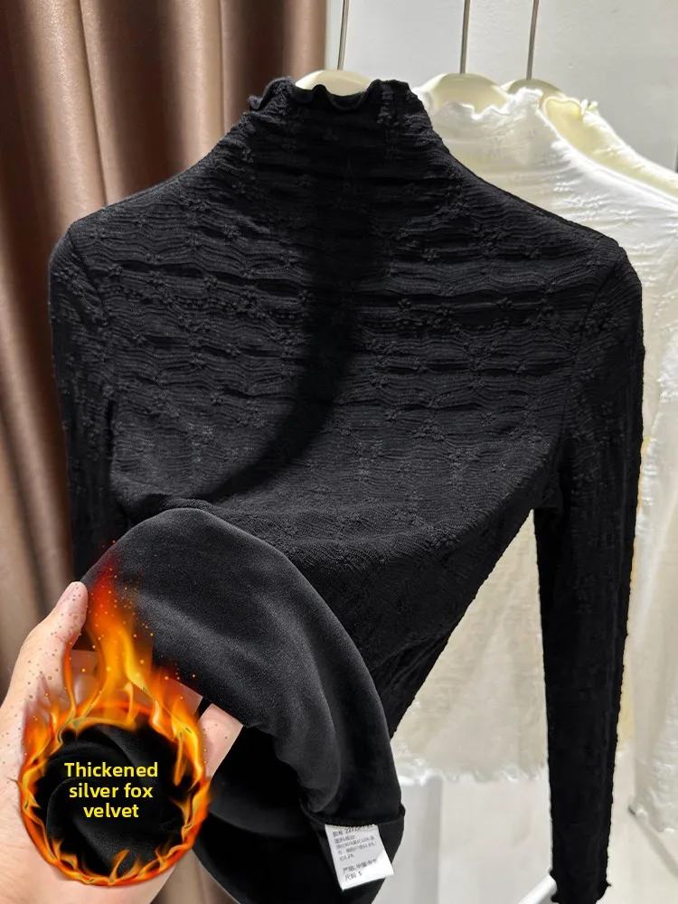 

Fce Lined Lace f High Ne Base irt Women's Autumn Winter Sweater Layering Inner Wear Slimming Top Commute Sle