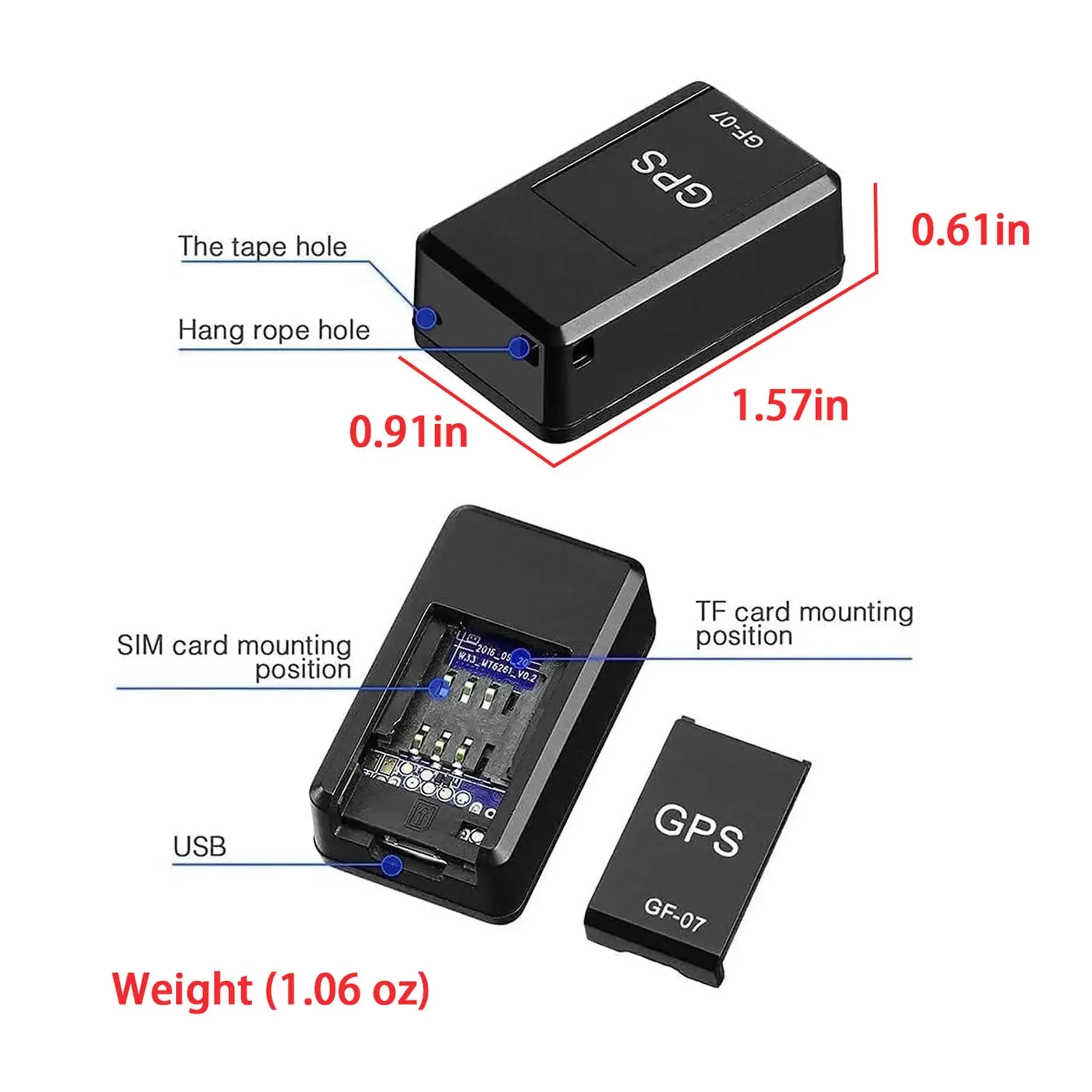 Mini GPS Locator Vehicle GPS Locator GF07 — Car GPS Tracker Magnetic, Anti-lost Anti-theft Alarm, APP Tracking Device