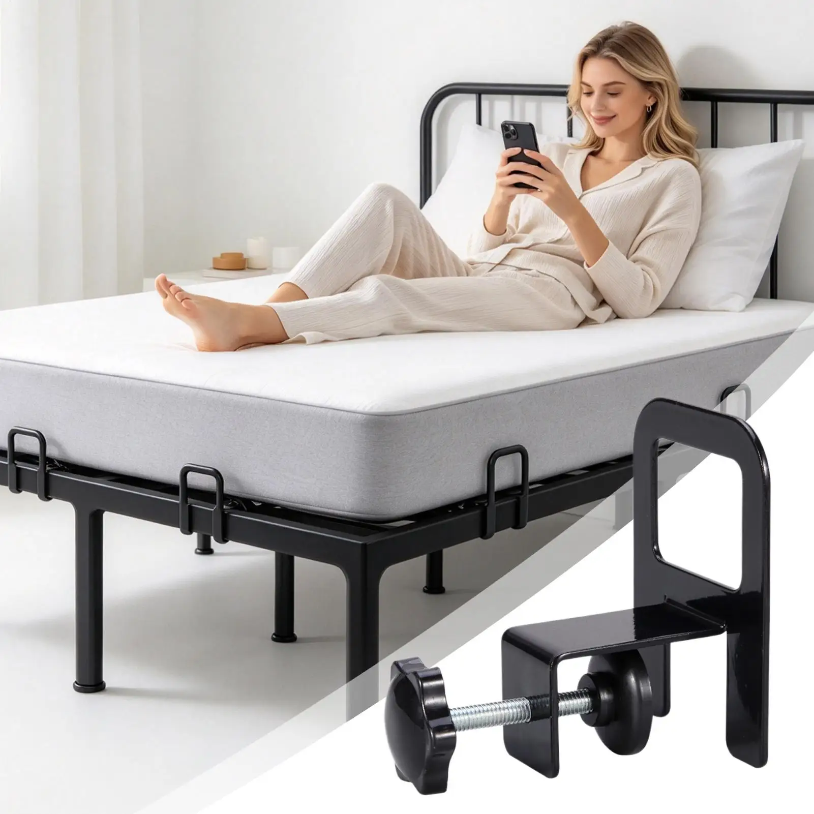 Mattress Stopper 6-Piece Metal Stable Support Bedding Gripper Hook Mattress Slide Stopper For Metal Frame For Couch Corner Rug
