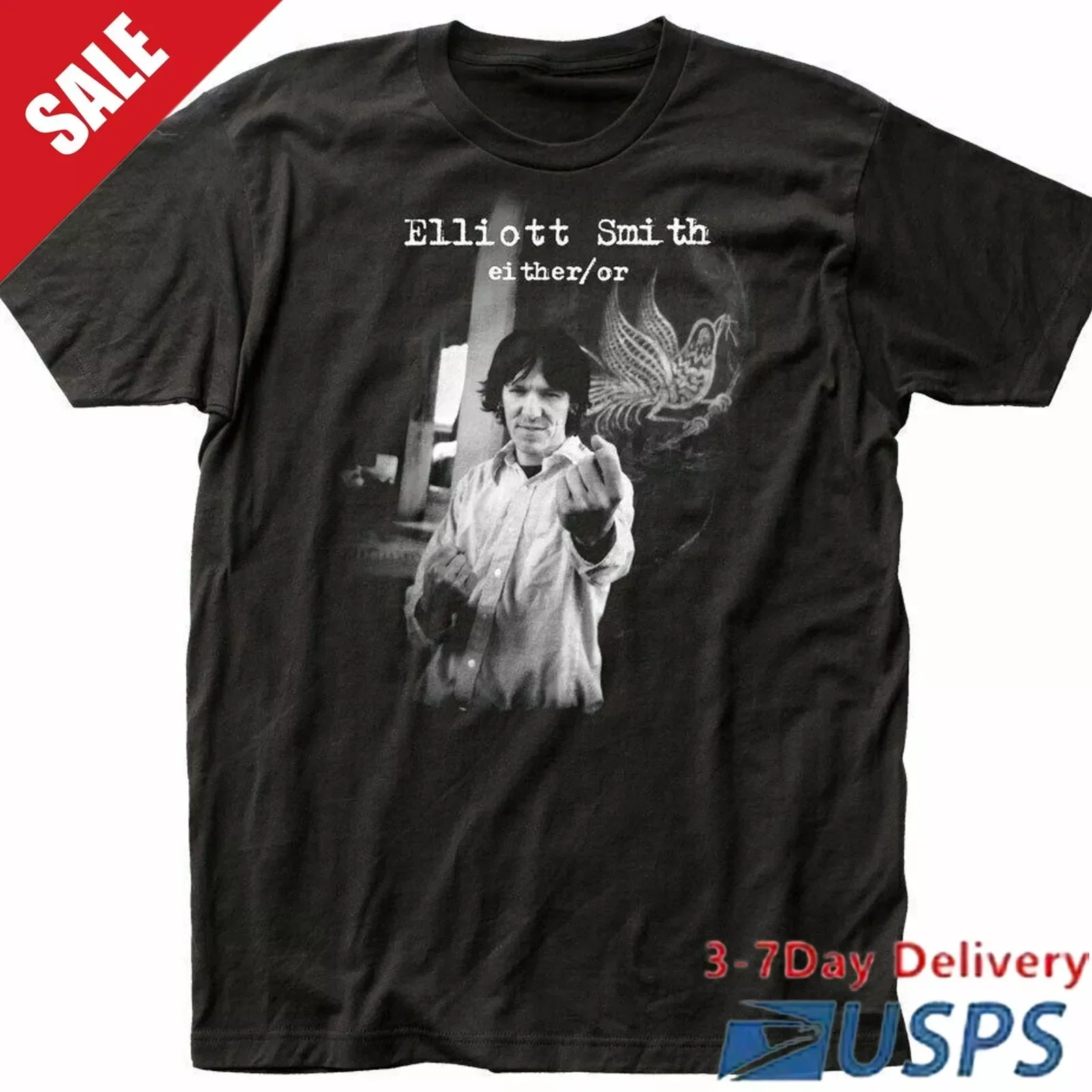 Elliott Smith Either Or T Shirt Mens Licensed Rock N Roll Retro Classic Black