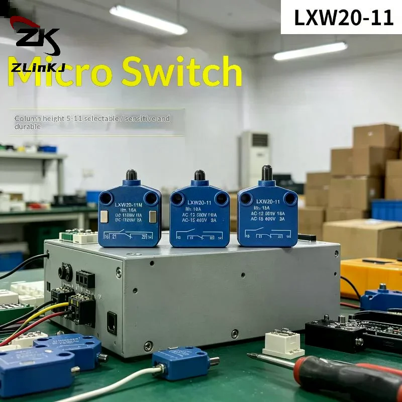 1Pcs LXW20-11/M Limit Switch Stroke PUSH Slug Column Micro Travel Silver Contact Blue 16A 1NO 1NC