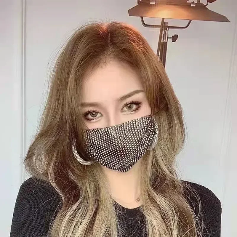 Women Sexy Shiny Rhinestone Mask Face Decor Jewelry Bling Elastic Fashion Jewelry Masks Bandana Club Party Cosplay маска