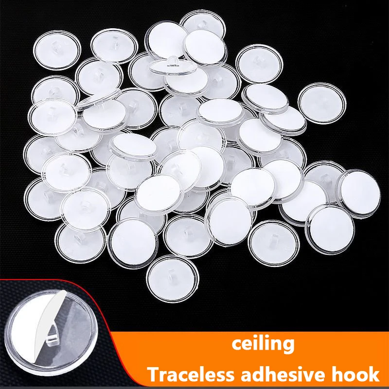 100 Pcs Transparent Suction Hook Ceiling Strong Traceless Small Disc Hooks Self Adhesive Poster Hanging Flag Home Wall Storage