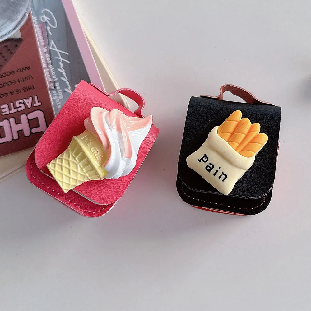 3D Ice Cream and French Fries Leather Cover For AirPods Pro 2 Pro 2nd GEN Buckle And Anti Loss Case For AirPod 1 2 3 3rd Coque