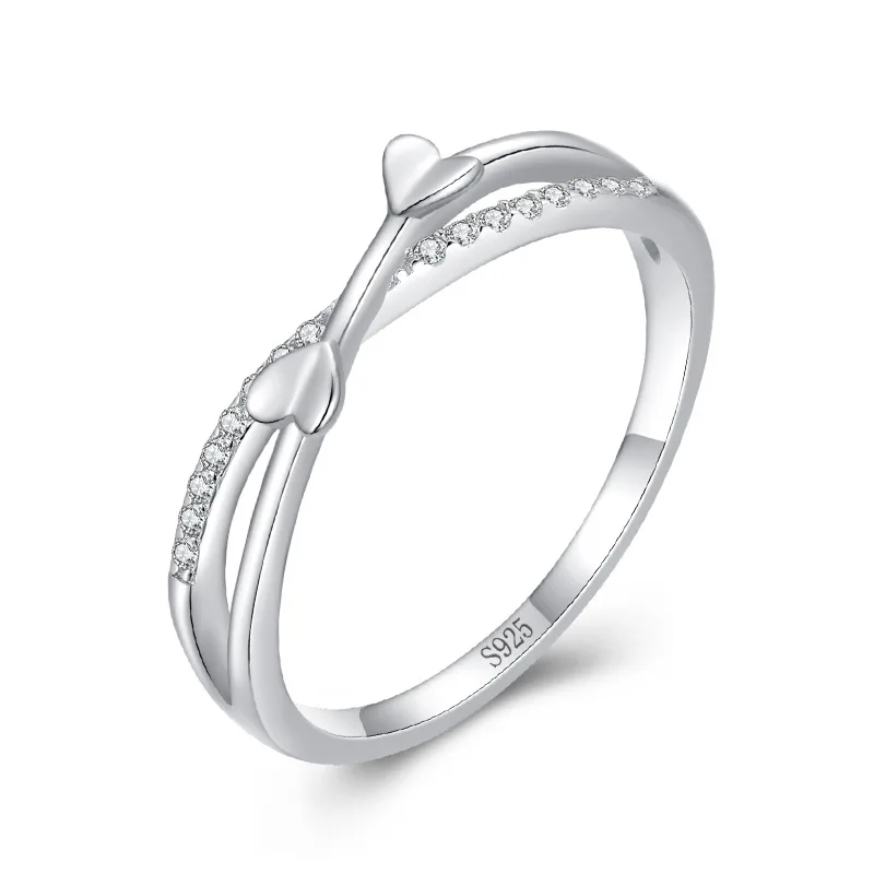 

S925 Silver Female Romantic Cross Heart-Shaped Ring Valentine's Day Gift