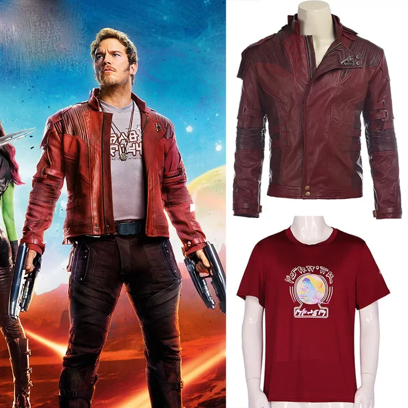 

Красная куртка Starlord, костюм для косплея Питера Джейсона, красная рубашка, мужская рубашка с коротким рукавом для Хэллоуина, искусственная игра для ролевых игр