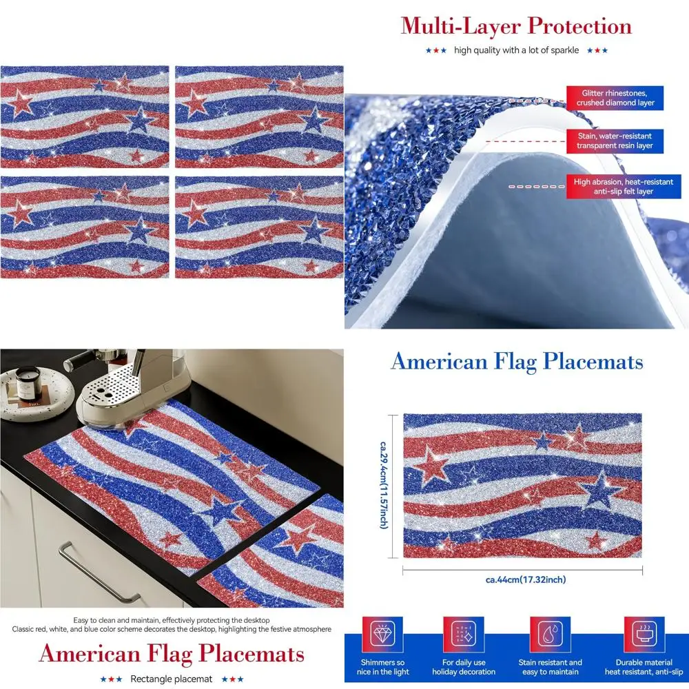 

Патриотический американский флаг в полоску, салфетки ко Дню независимости, набор из 4 июля, украшения для обеденного стола, блестки A