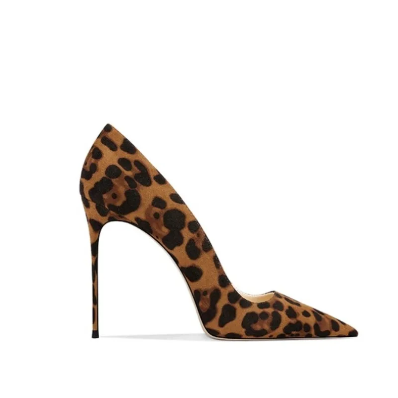 New pointed thin heel leopard print high-heeled shoes with feminine and masculine temperament, sexy and versatile single shoes