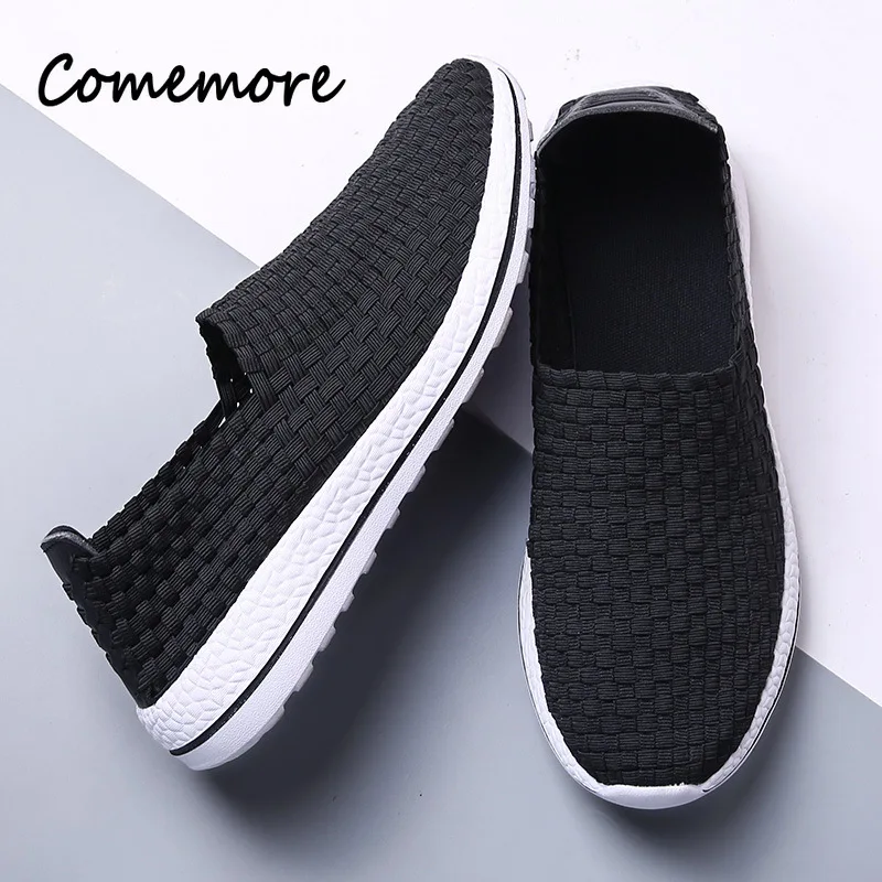 Comemore Men Causal Shoes Comfort Breathable Anti-slip Handmade Woven Footwears Couple Flats Shallow Loafers Zapatos De Mujer