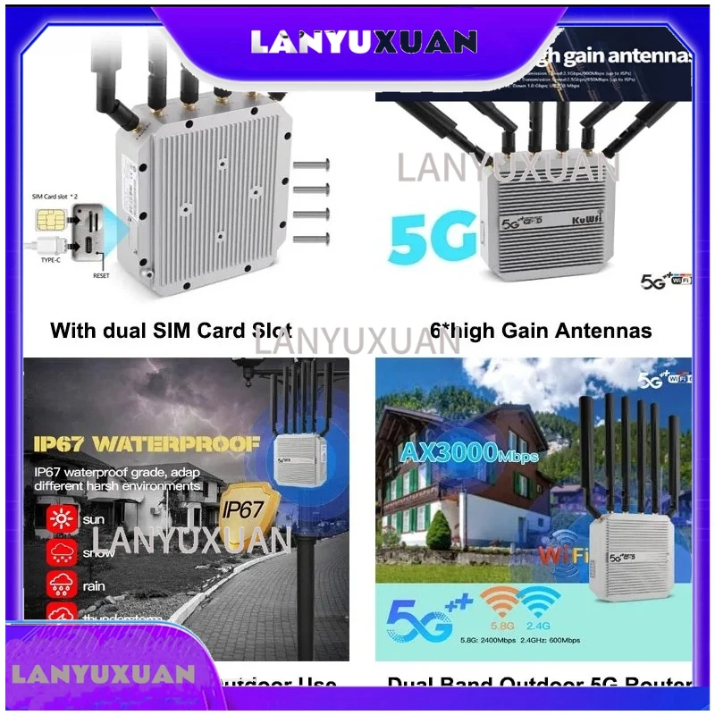 2026  Sdx75 5G Modem KuWFi  Gigabit Dual Band 3000Mbps NSA/SA 360 Wifi Enrutador Outdoor 5g Wifi Cpe Router with 2  Card