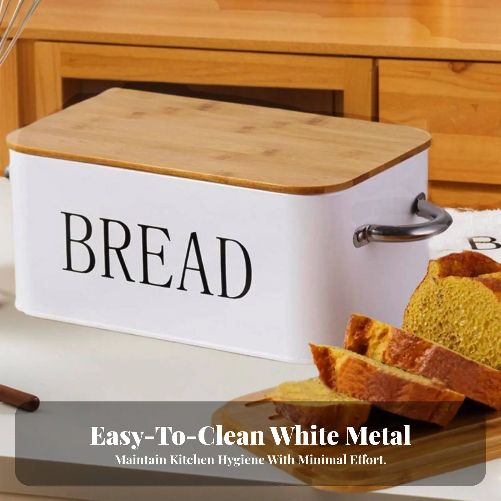 Obrázek 3: Chléb úložný 2-in-1 design kov chléb bin sturdy food-safe pro kuchyň počítadlo