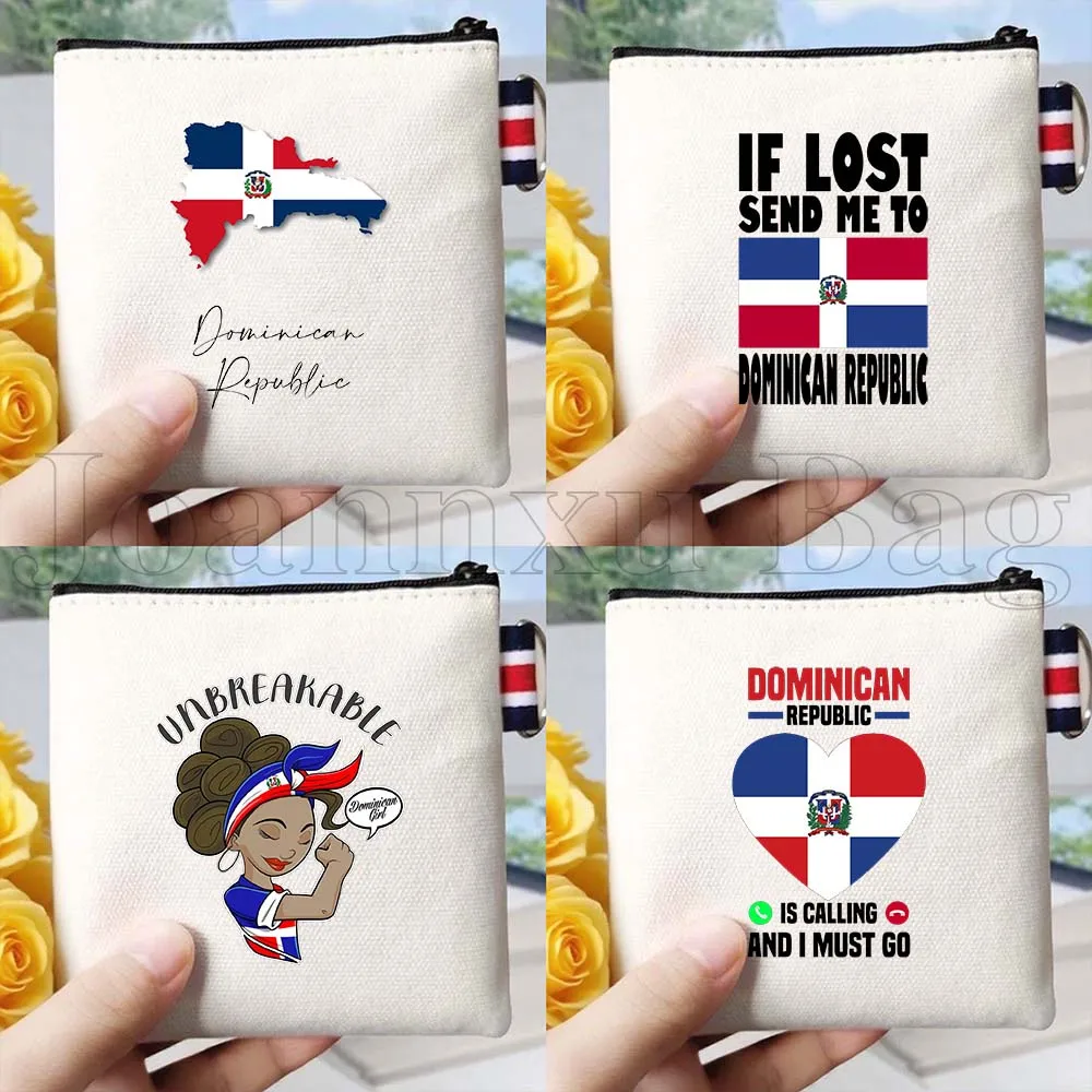 

Кошелек-монетница из хлопка с флагом и картой Доминиканской Республики, с изображением девушки из Санто-Доминго, подарок, холщовая сумка для ключей и карт, квадратный чехол для хранения монет