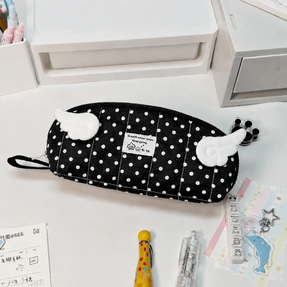 Aesthetic Polka Dot Print Pencil Case Shell Shaped Multi-Layer Pen Bag Handheld Large Capacity Stationery Organizer Students