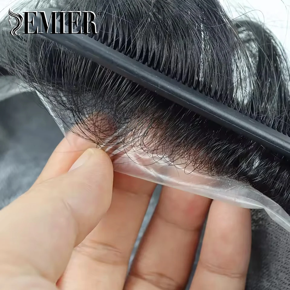Parrucca a testa intera 6 "parrucche corte parrucca PolySkin completamente sottile sostituzione dei capelli umani indiani al 100% per uomo parrucche toupee naturali a media densità