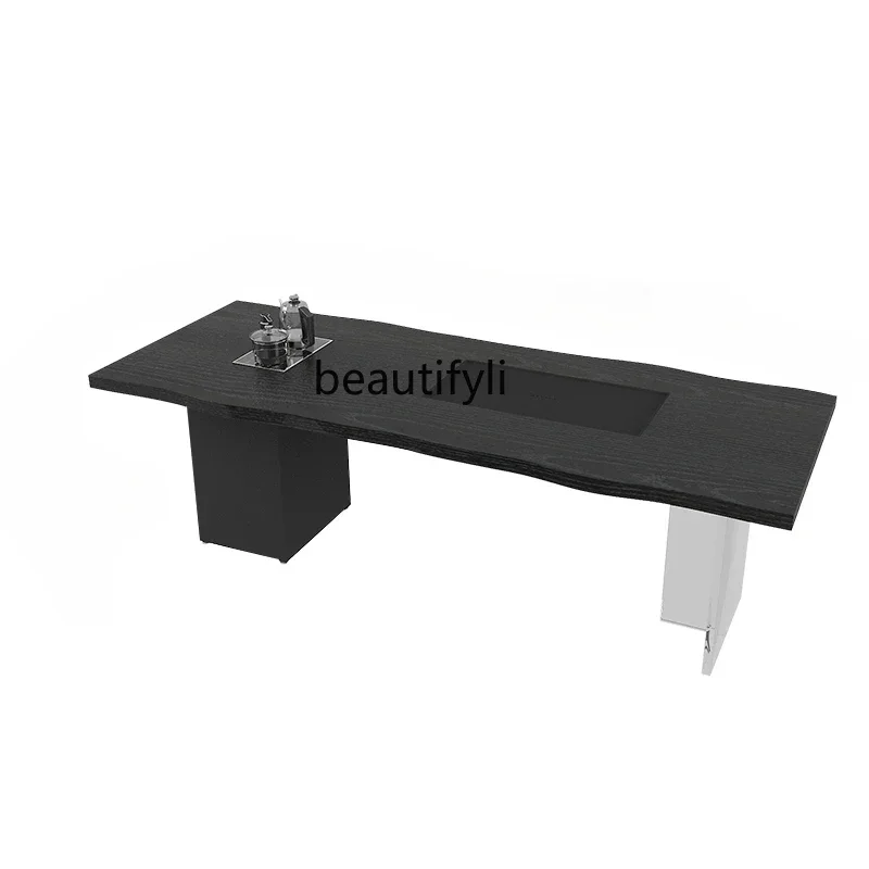 

LXWabi Stillwind solid wood, tea tray, tea table integrated carbonized acrylic coffee table, household tea table