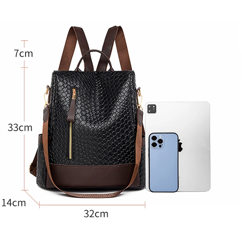 2024 New Retro Women's Backpack Girls' Anti Theft Travel Bag High Quality Large Capacity Backpack Cross Weaving Pattern Wallet