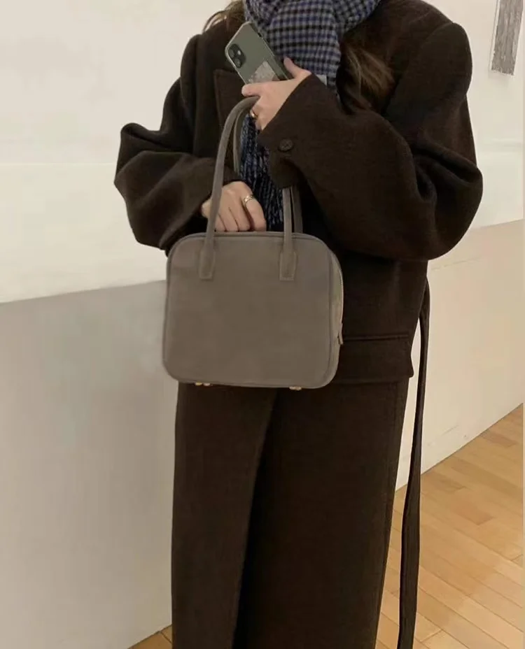 FIRMRANCH Korean Retro Simple Style Custom High Quality Suede Square Shoulder Bag Handbag Women Frosted Autumn Advanced Purse