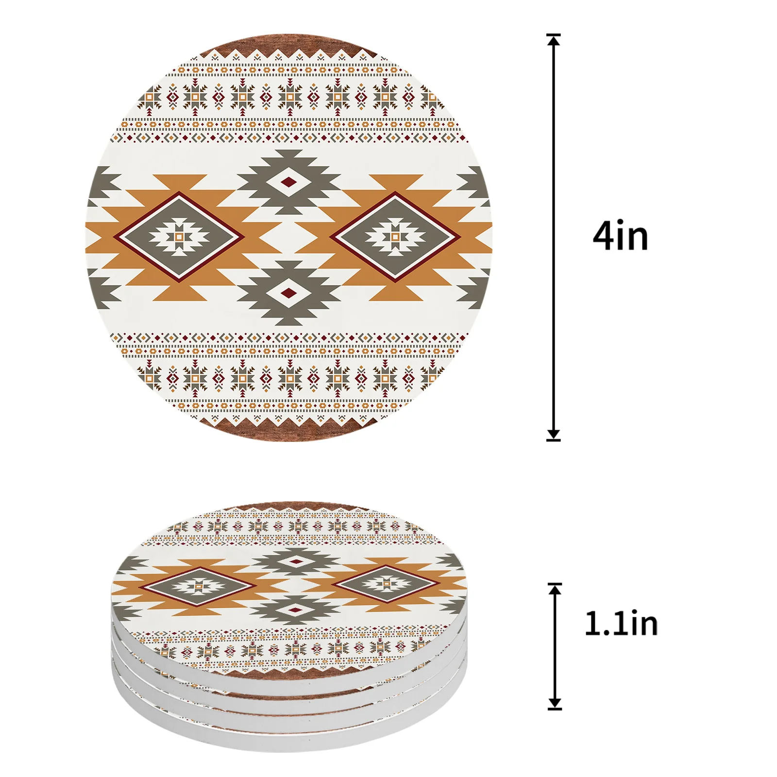 Tribal Totem Boho Coasters Ceramic Set Round Absorbent Drink Coaster Coffee Tea Cup Placemats Table Mat