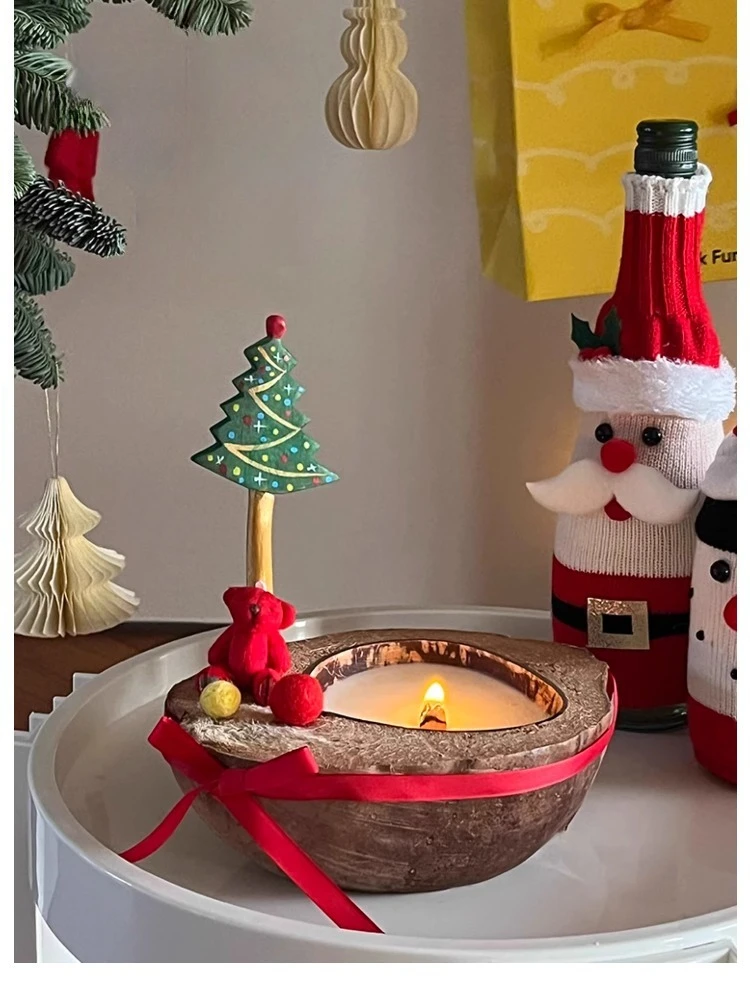 

New Year's holiday limited gift, boat-shaped coconut shell lucky scented candle decorative ornament gift box