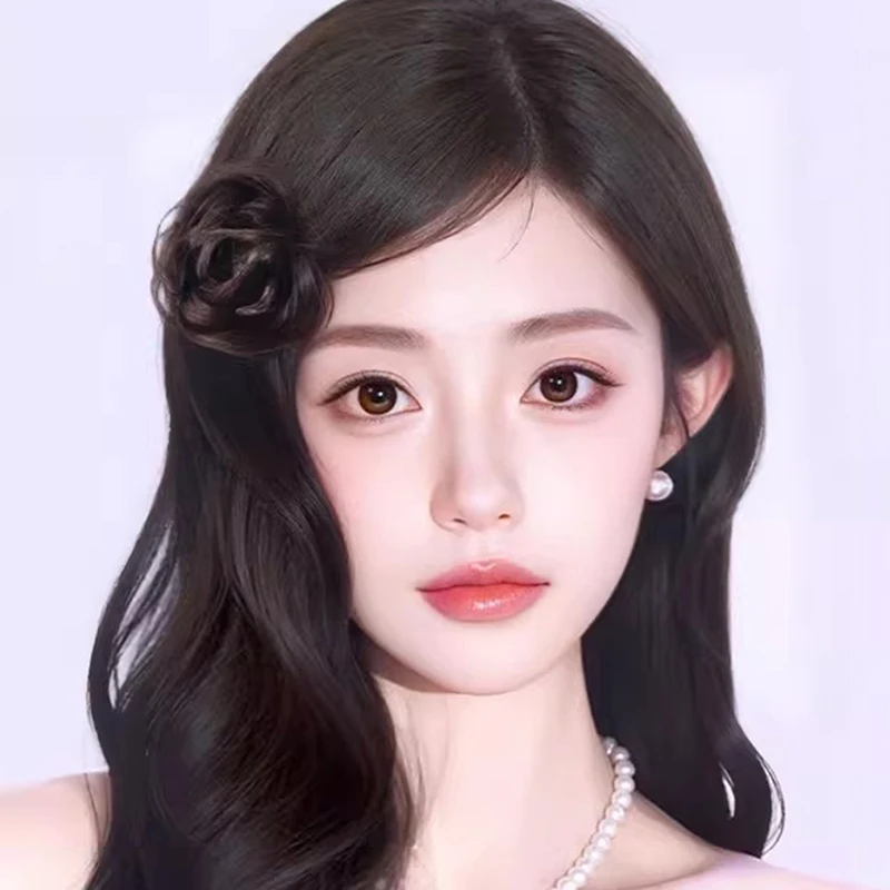 قطعة شعر صناعية مع مشبك منقار البط، إكسسوارات للشعر على شكل كعكة جانبية وردية، قطعة شعر منفوشة للنساء