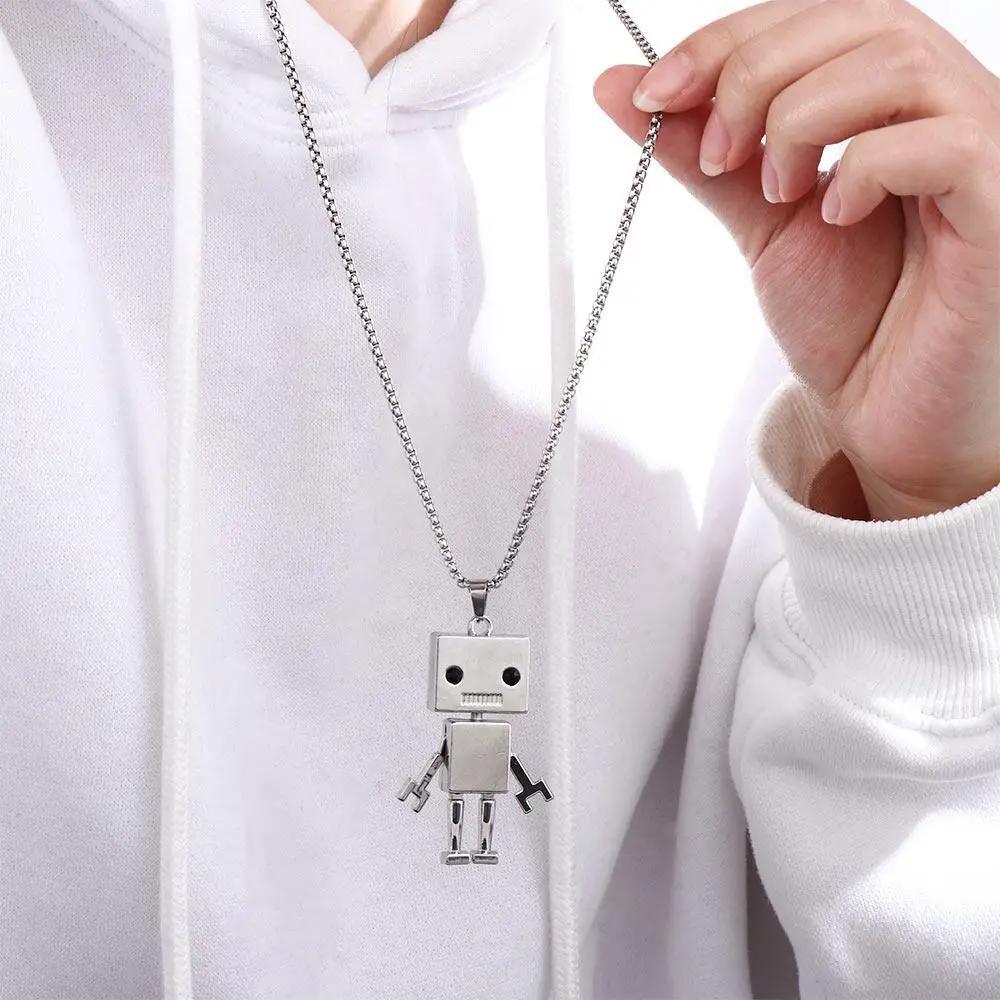 Creative Trendy Unisex Heavy Industry Stainless Steel Hip Hop Metal Pendant Choker Birthday Present Man Necklace Robot Necklace