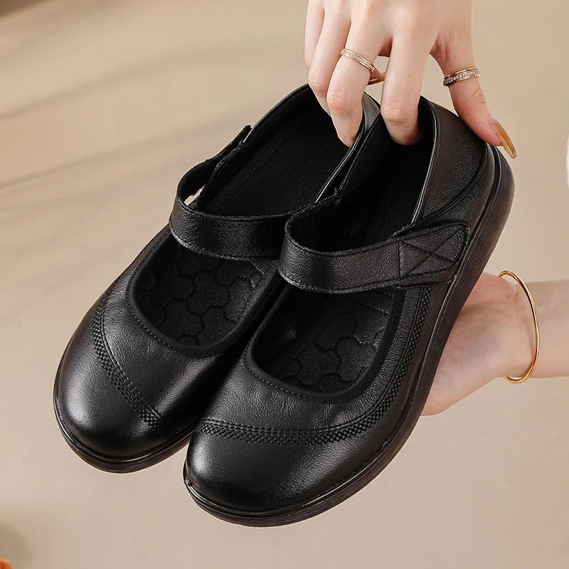 New real leather mary jane flats woman top quality shoes for women strappy moccasins ladies hook loop luxury flats female shoes