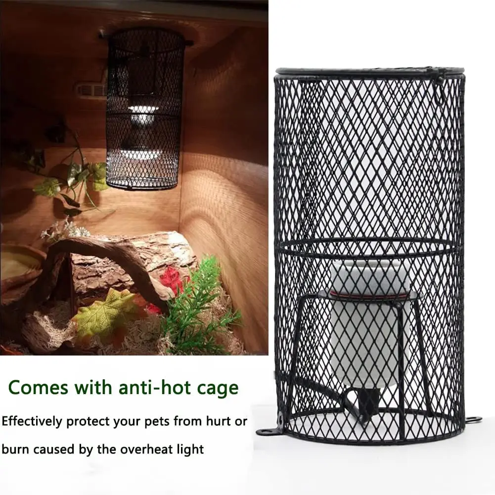 Reptile Pet Heat Lamp Lampshade Holder, Ceramic Heating Bulb Guard with Anti-hot Bracket for Lizard Turtle Snake Birds Chick