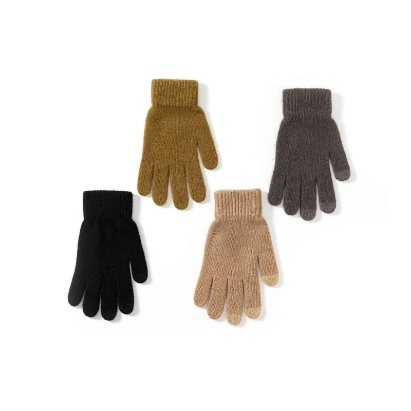 High quality wool blended gloves for men and women in winter, with thick fleece and warm and cold proof solid color gloves