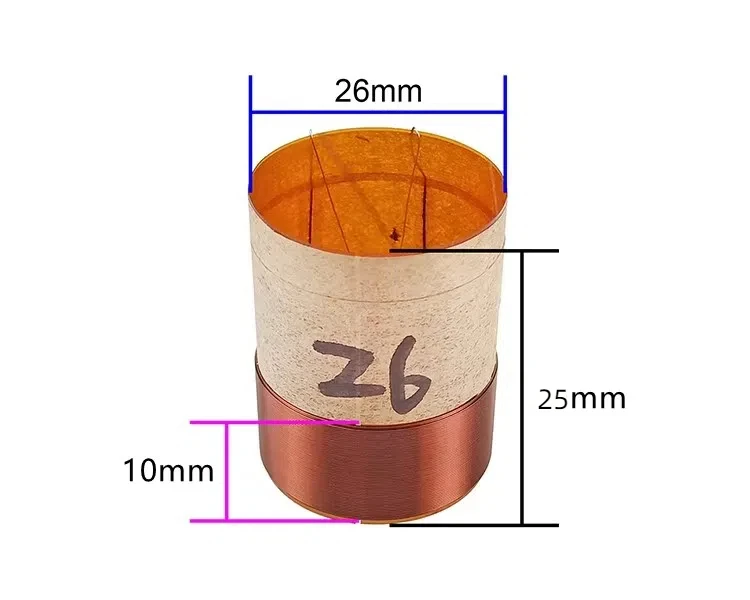 Shevchenko-piezas de reparación de bocina central de 26mm, bobina de voz de woofer, alambre de cobre redondo, anillo de bajo de dos capas de diámetro interior