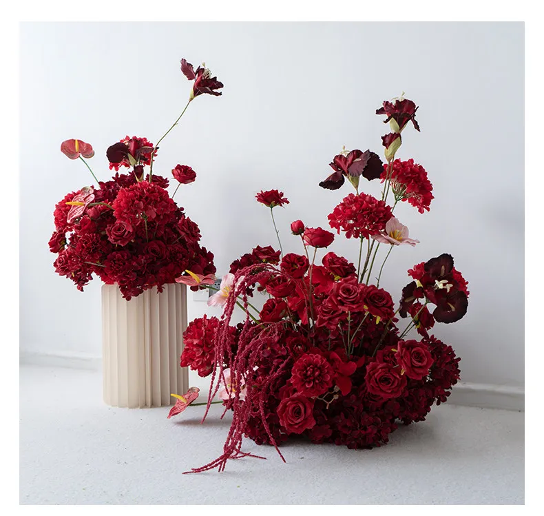 5D Künstliche Rote Rosen-Serie Bodenblume Tischblume Hochzeits-Blumenarrangement Hintergrund Gangdekoration Blumenreihe Requisiten – Detail 6