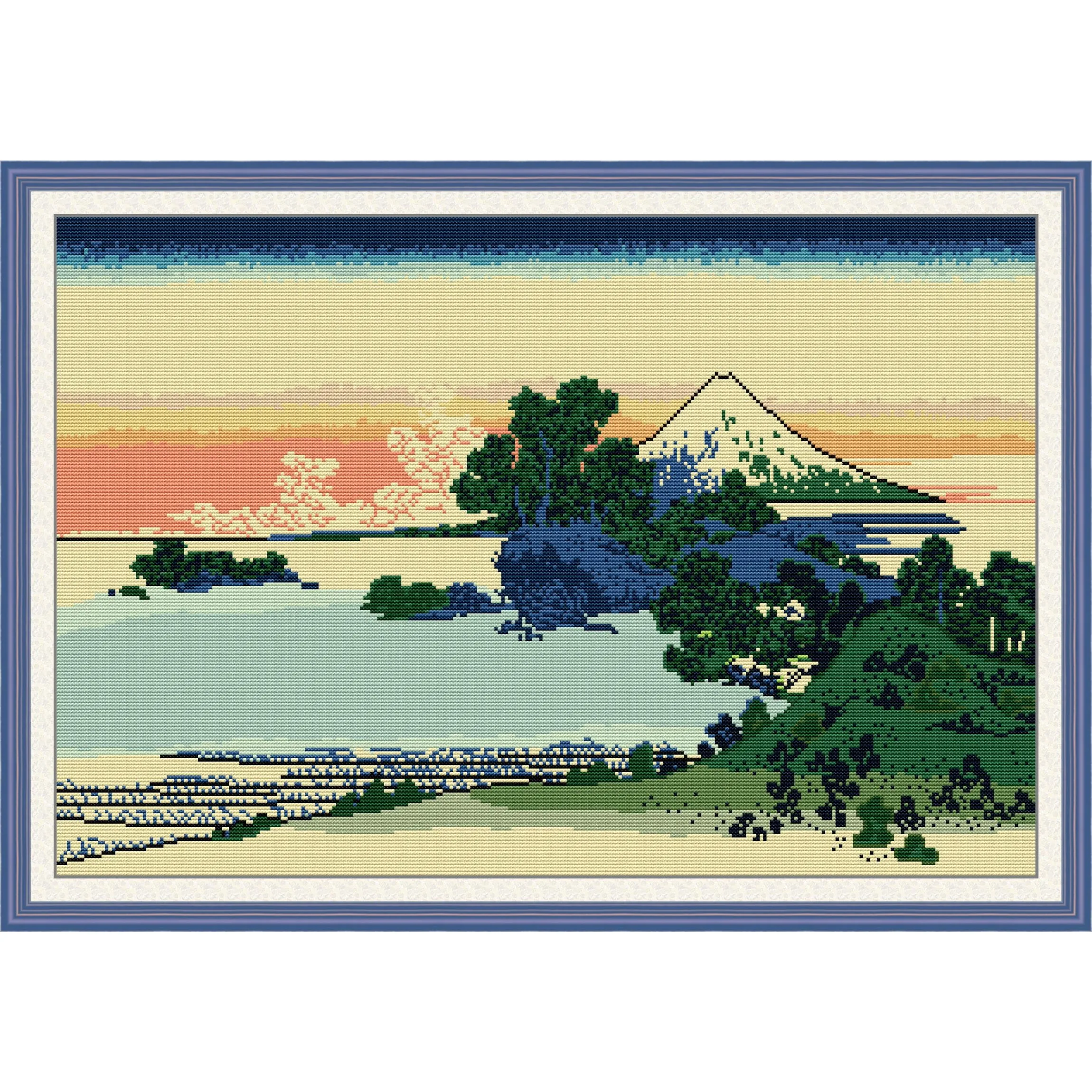 Soulgift News Kit de punto de cruz preimpreso, tela Aida estampada con hilos DMC, kit de bordado-playa de Shichiri en la provincia de Sagami