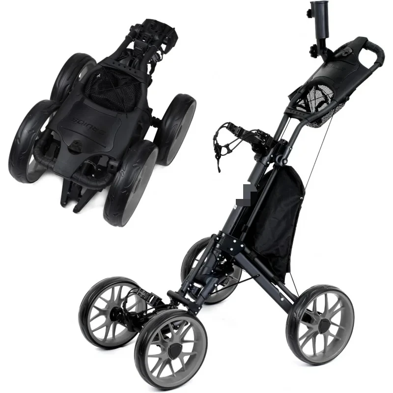 AQDRUDS 4 Wheels Cart,Extra Wide Rear Wheel,Adjustable Height Handle Lightweight Easy to Fold Pull; Push Golf Trolley with