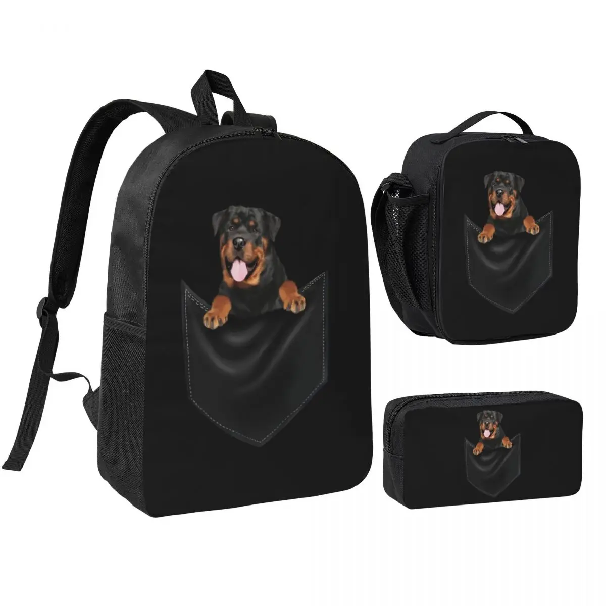 

Rottweiler Dog Backpack Student BookBag School Bag Shoulder Bags 3ps Insulated Lunch Bag Pencil Case