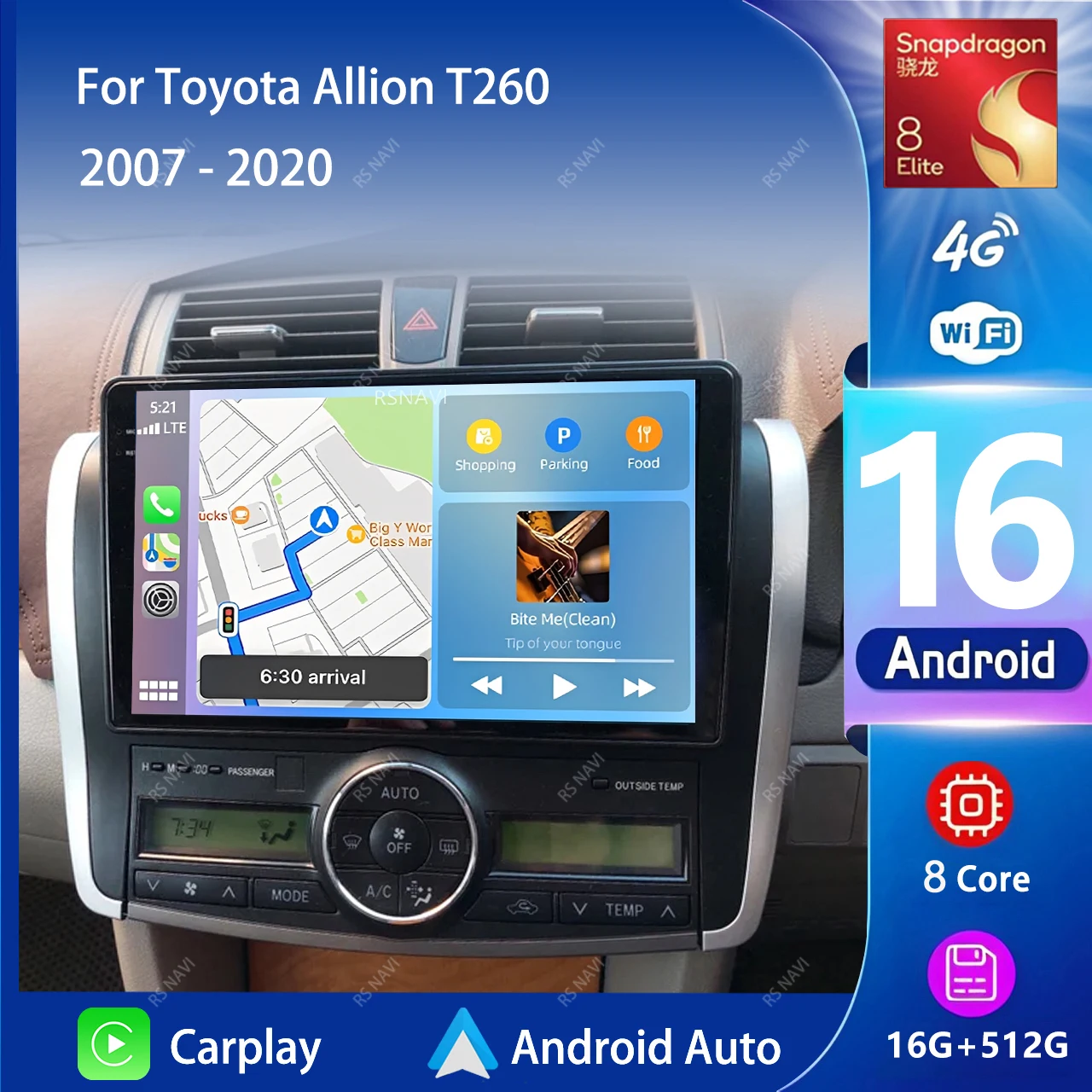 

Android 16 Carplay Auto 2K Screen Car Radio Multimedia Player For Toyota Allion T260 2007 - 2020 Autoradio Stereo 2din Head Unit