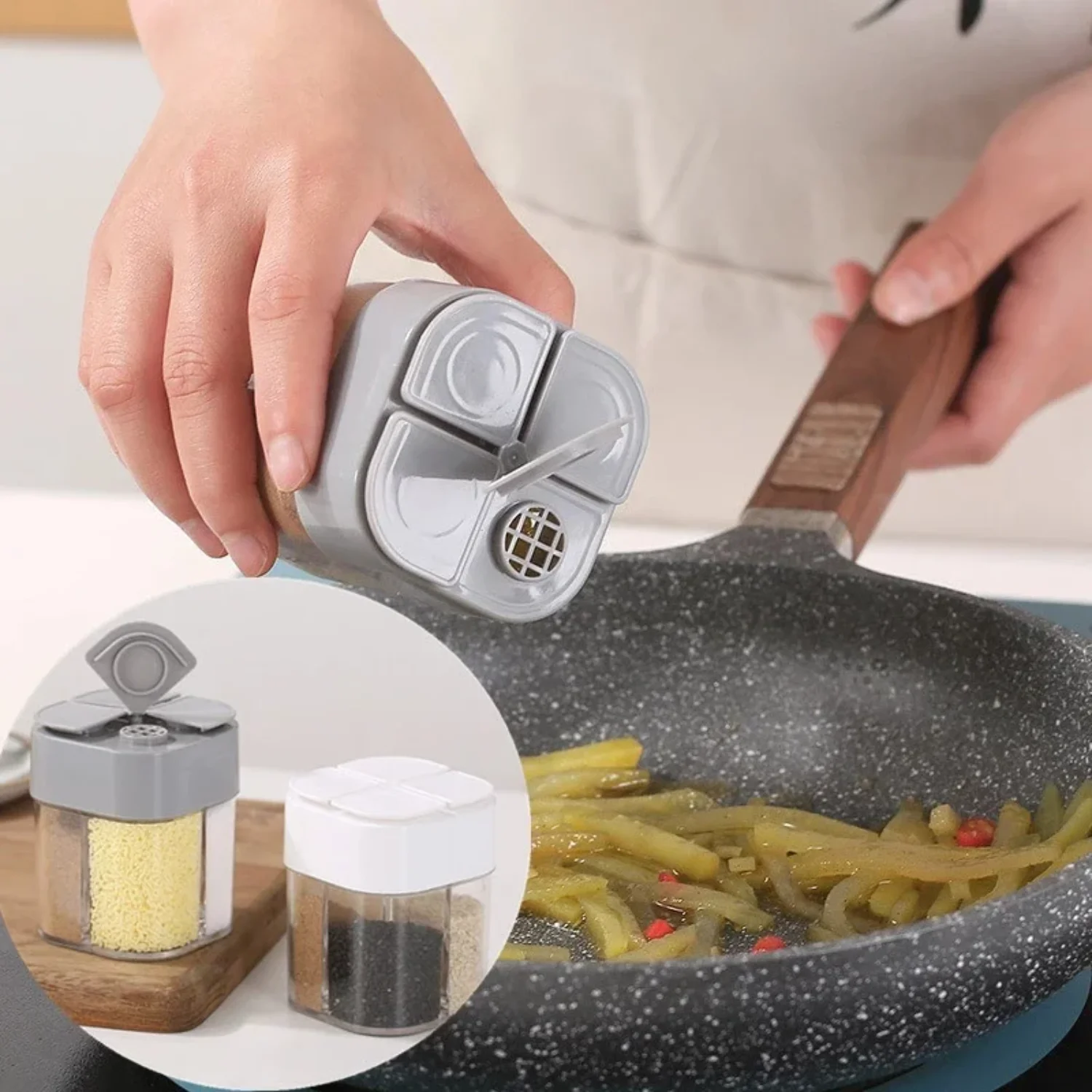 4 In 1 Spice Salt Pepper Shakers Transparent Seasoning Jar Can Pepper Bottle Barbecue Condiment  Gadgets with Cover