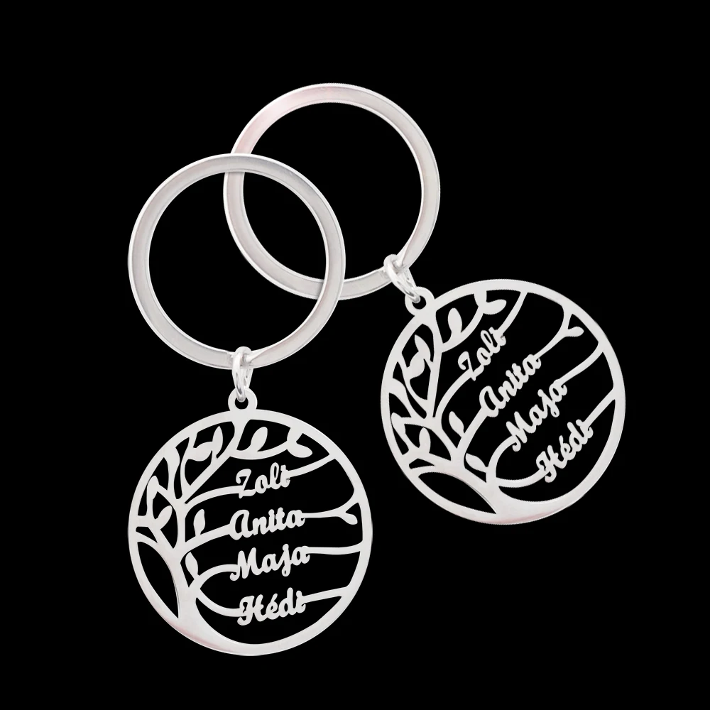 Custom Hollow Family Tree Circle Keychains Personalized Multiple Names Stainless Steel Gold Rose Black Silver Family Souvenir