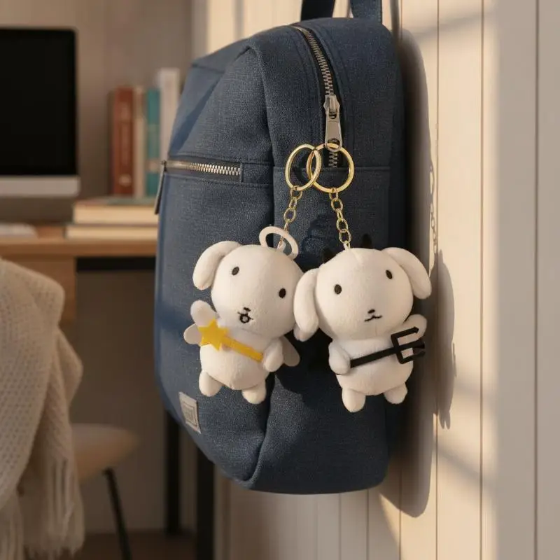 Cute Angel Devil Plush Keychain Soft Fluffy Stuffed Toy Sturdy Clasp Bag Charm for Kids Party Bag Filler Small Giveaway