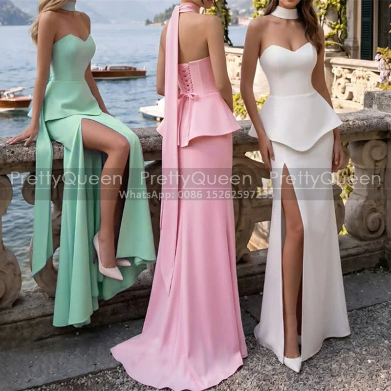 Mermaid Long Bridesmaid Dresses With Scarf Side Slit Strapless Customized Corset Back Wedding Party Dress