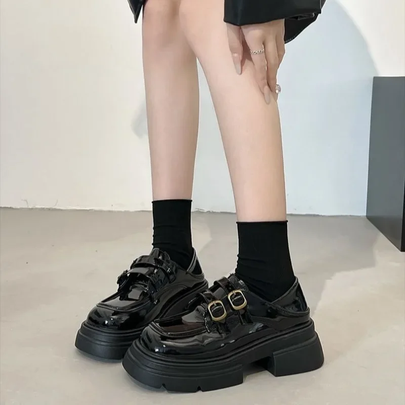 Chunky Platform Mary Janes Shoes Women Patent Leather Gothic Lolita Pumps Woman 2024 New Black Thick Heels Cosplay Loafers Shoes image 6