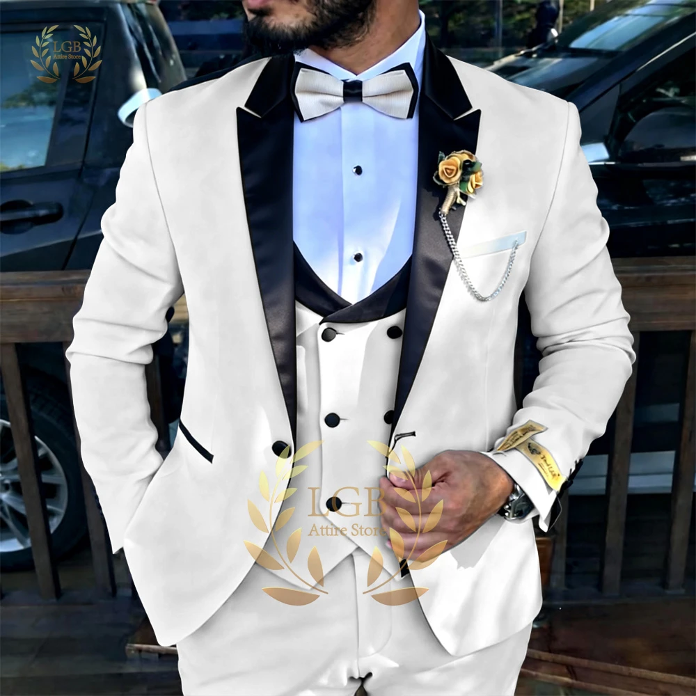 Luxury Men's 3 Piece Suit Contrast Satin Shawl Collar Jacket Waistcoat Trousers Bespoke Evening Prom Party Suits Multi Colors