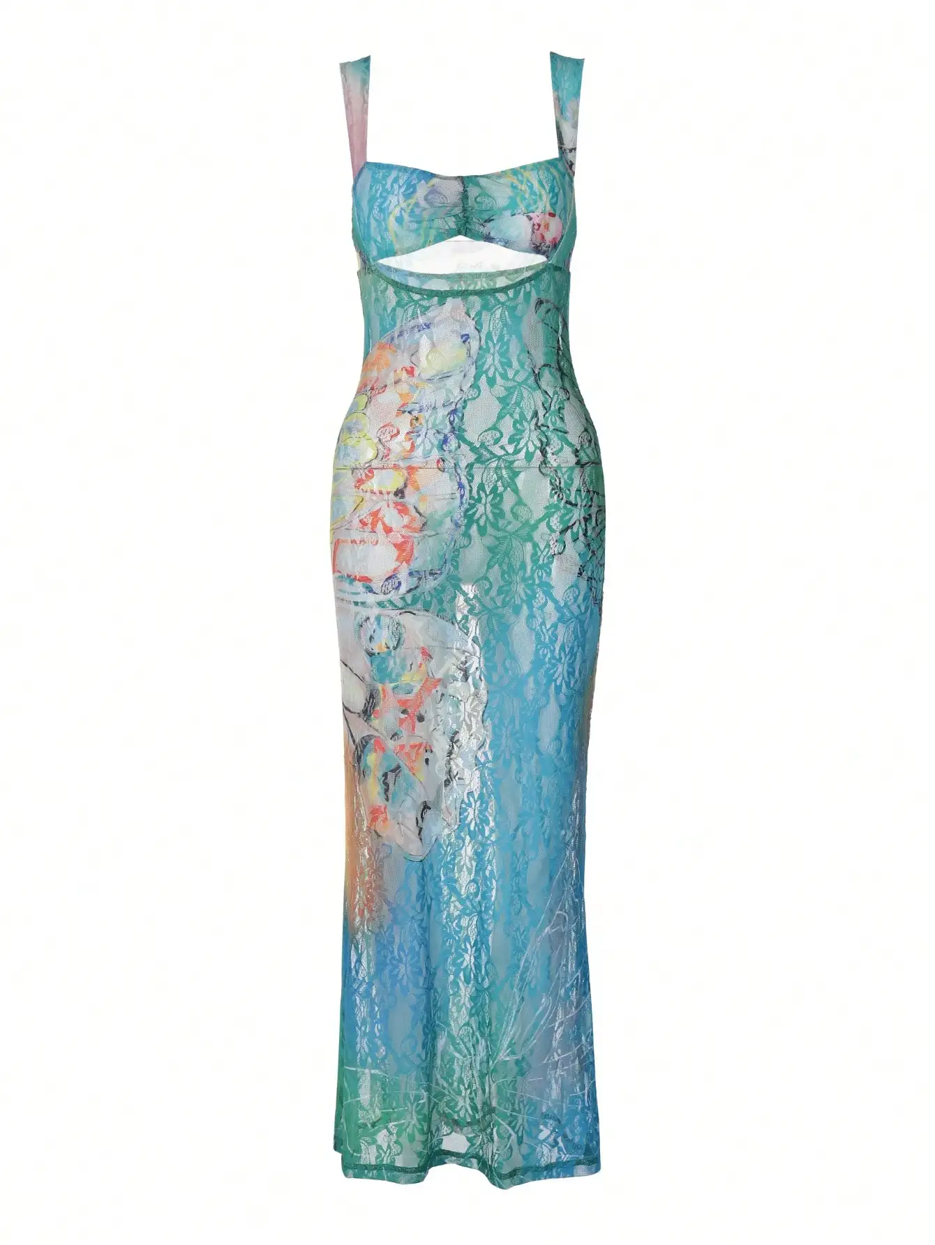 

Women's Sheer Floral Lace Cutout Slip Dress, Fitted See-Through Maxi for Vacation & Night Out