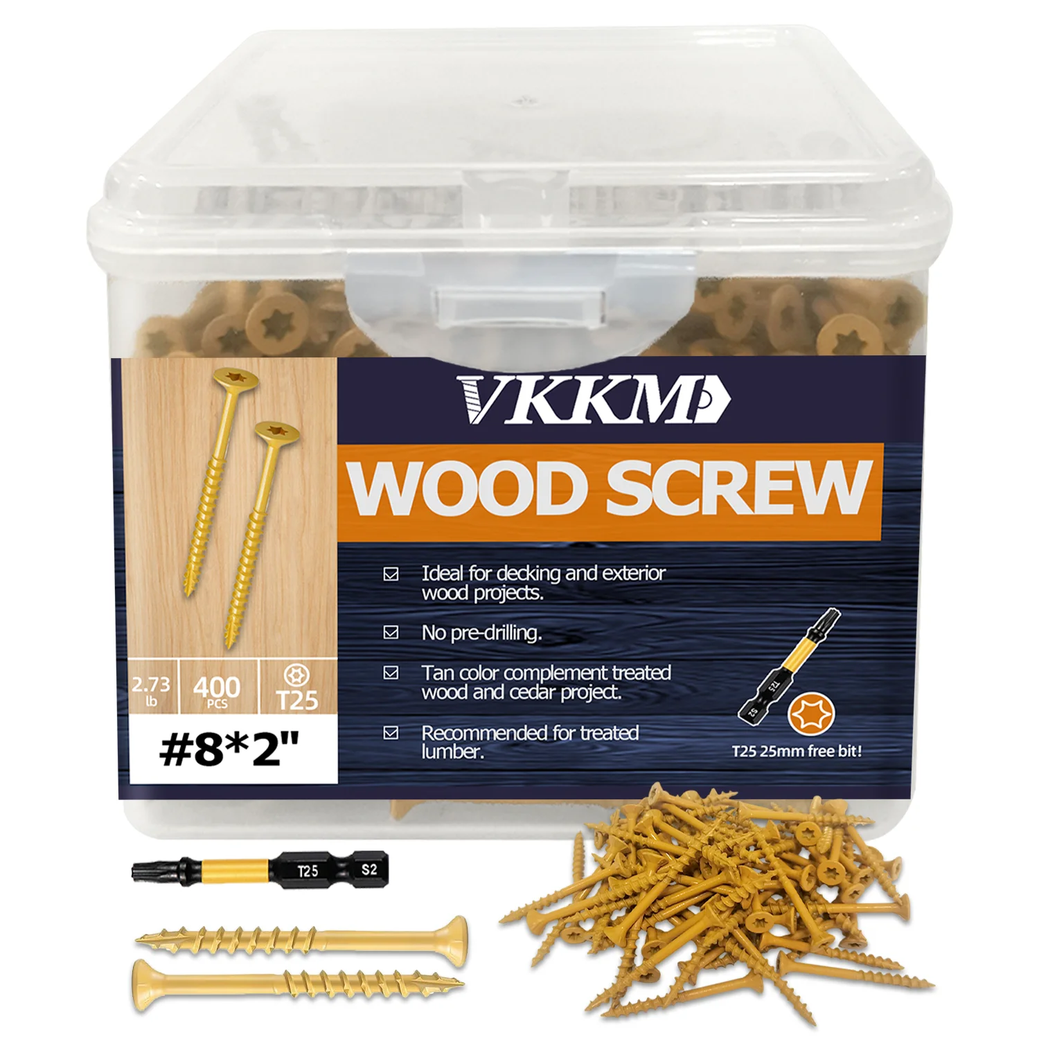 

ВККМ 400шт # 8×2" устойчивые к ржавчине шурупы Torx с эпоксидным покрытием, наружные саморезы со звездочкой T25, коричневые