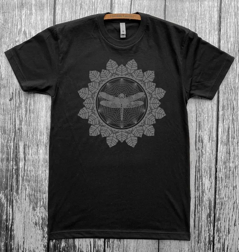 

Unisex DRAGONFLY Mandala Tee Floral Leaves Insect Skeleton Sacred Geometry Mysticism T-Shirt