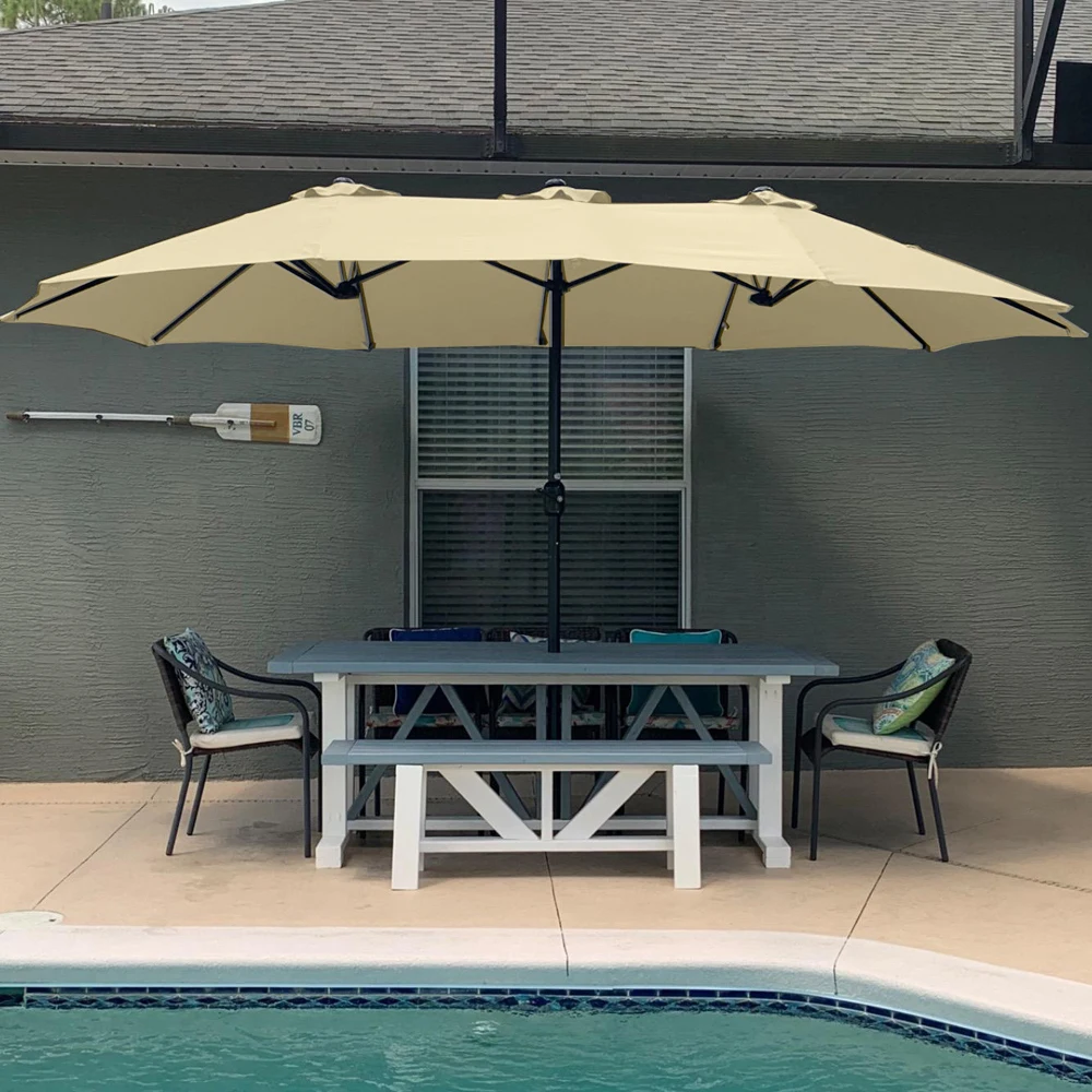 Modern Dual-Use Three-Head Iron Outdoor Umbrella Exclusive for Garden Restaurant Hotels-Patio Furniture Without Base Included