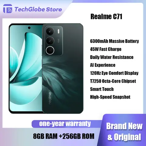 Realme C71 Cell Phone 6.67" 6300mAh Battery 45W SUPER VOOC Charge 50MP AI Camera 120Hz Display 8GB RAM 256GB ROM NFC Smartphone
