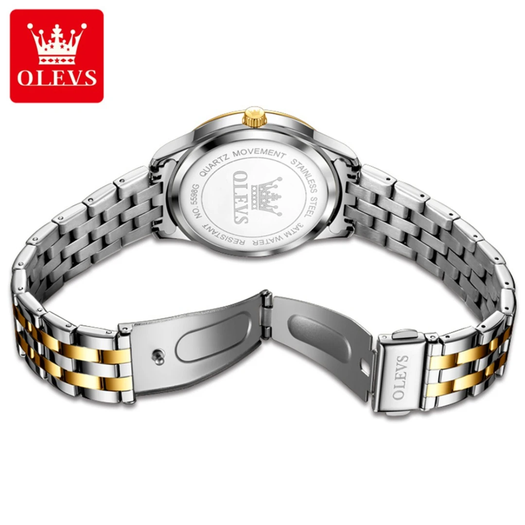 OLEVS 5598 Fashion Quartz Watch Gift Round-dial Stainless Steel Watchband Wristwatch Calendar Luminous