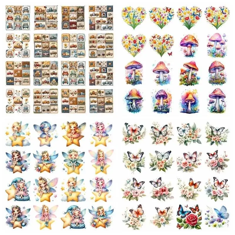 Tea Cup Grandpa Butterfly set heat transfer iron on printing vinyl stickers T-shirt stickers DIY Toy doll clothing decoration