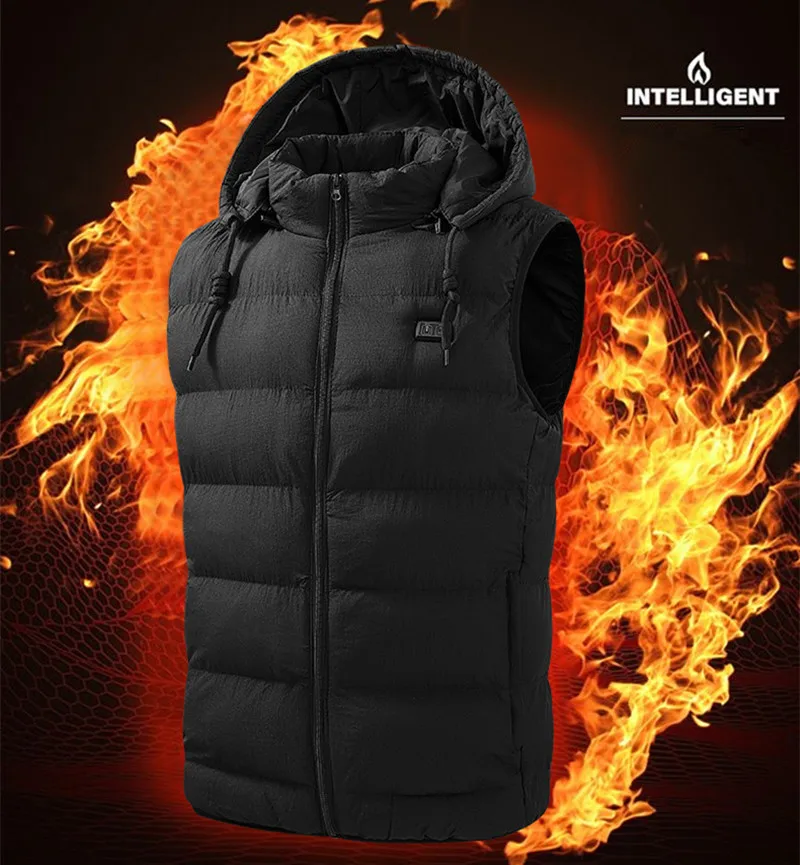 

New Winter Usb Interface Intelligent Constant Temperature Heating Warm Vest Men'S Casual Hooded Sleeveless Coat (No Power Bank)