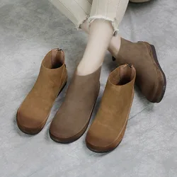 Women's Genuine Leather Ankle Boots Single Handmade Socks Short Slimming Boots Shoes