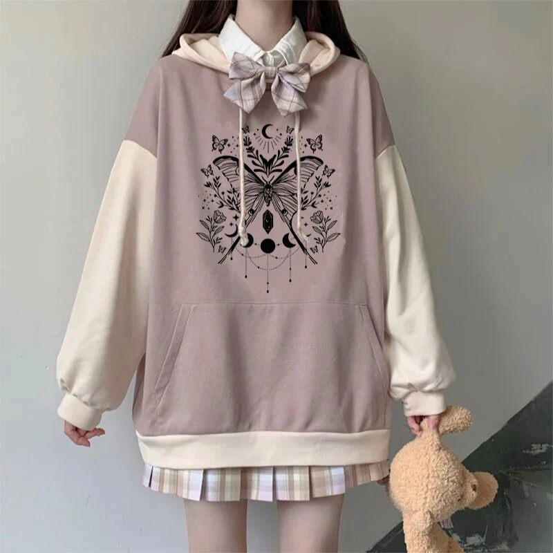

Fashion Harajuku Aesthetics Hooded Tops Y2K Streetwear Vintage Sweatshirts Creative Butterfly Pattern Printing Hoodies For Women